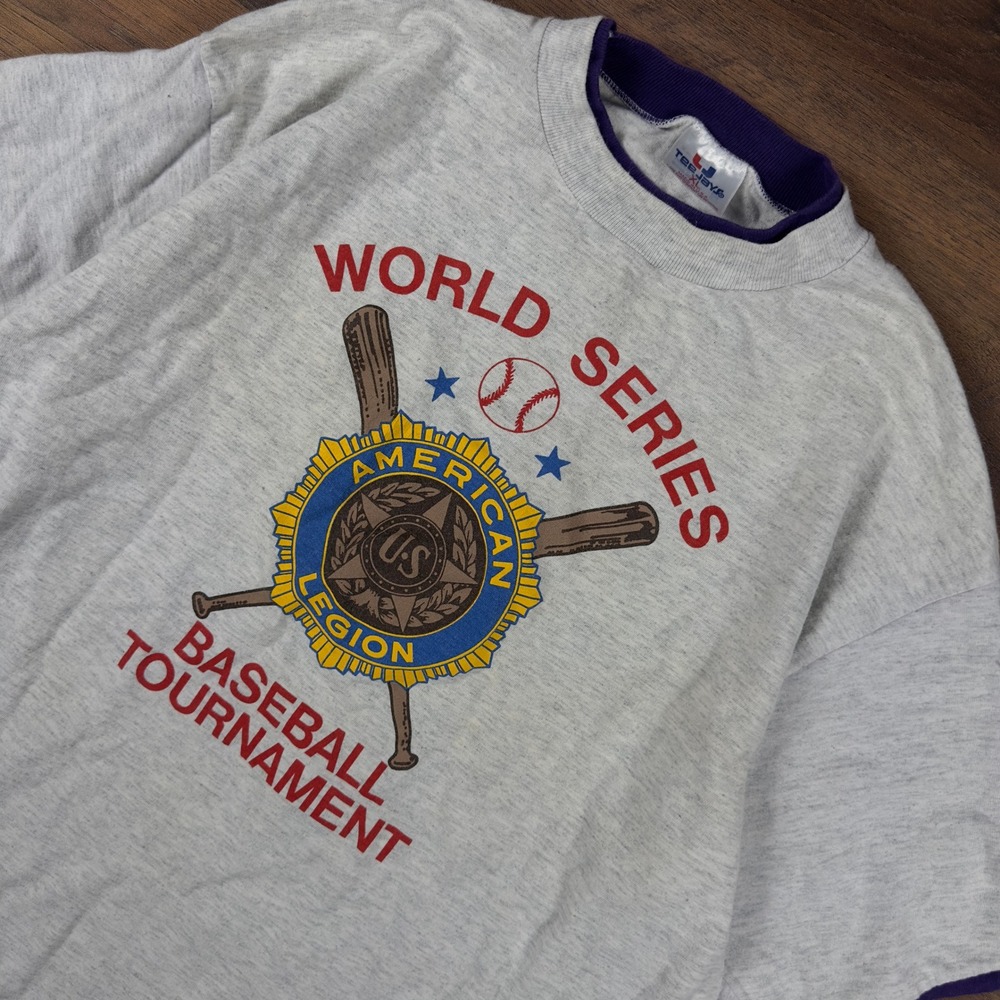 Vintage Tee Jays American Legion Baseball World Series T-Shirt XL Grey Purple